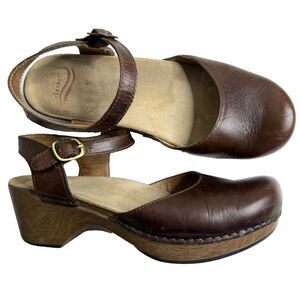 Dansko Sam Mary Jane Sandals Leather Closed Toe Brown Size 40 9.5 10 Clog
